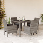 5-delige Tuinset met kussens poly rattan en glas grijs