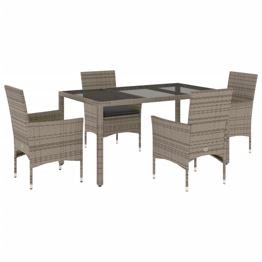 5-delige Tuinset met kussens poly rattan en glas grijs