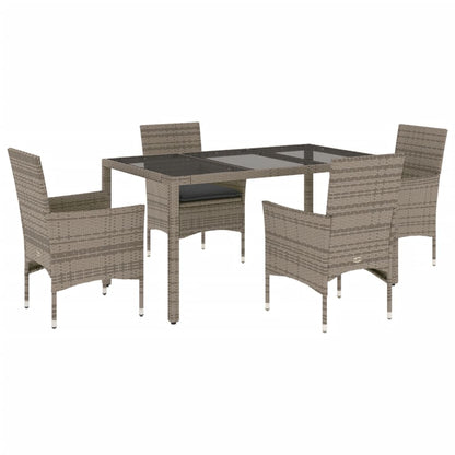 5-delige Tuinset met kussens poly rattan en glas grijs