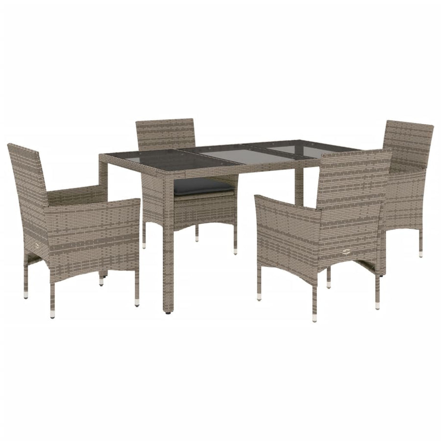 5-delige Tuinset met kussens poly rattan en glas grijs