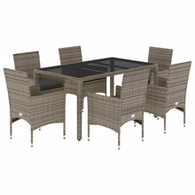 7-delige Tuinset met kussens poly rattan en glas grijs