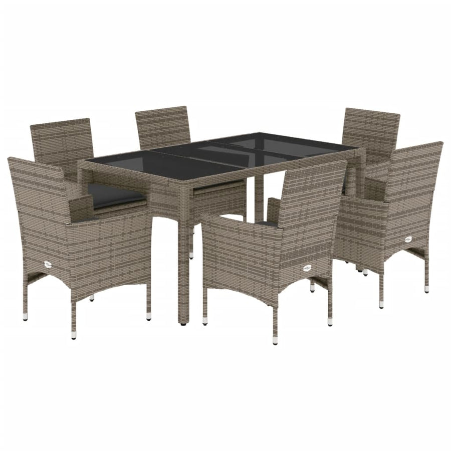 7-delige Tuinset met kussens poly rattan en glas grijs