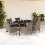 Tuinset 7-delig poly rattan grijs met glas