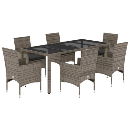 7-delige Tuinset met kussens poly rattan en glas grijs