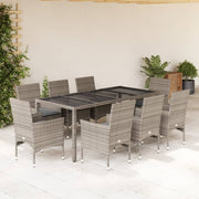 Tuinset 9-delig poly rattan grijs