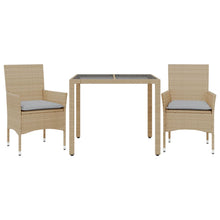 3-delige Tuinset met kussens poly rattan en glas beige