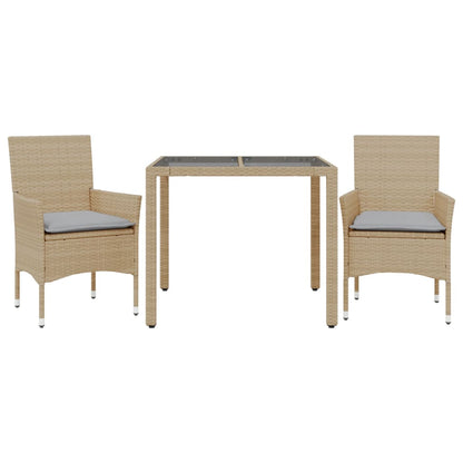 3-delige Tuinset met kussens poly rattan en glas beige