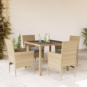 Tuinset 5-delig poly rattan beige met kussens