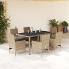 7-delige Tuinset met kussens poly rattan en glas beige