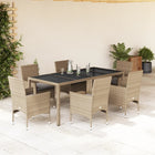 7-delige Tuinset met kussens poly rattan en glas beige