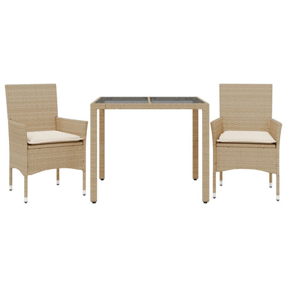 3-delige Tuinset met kussens poly rattan en glas beige