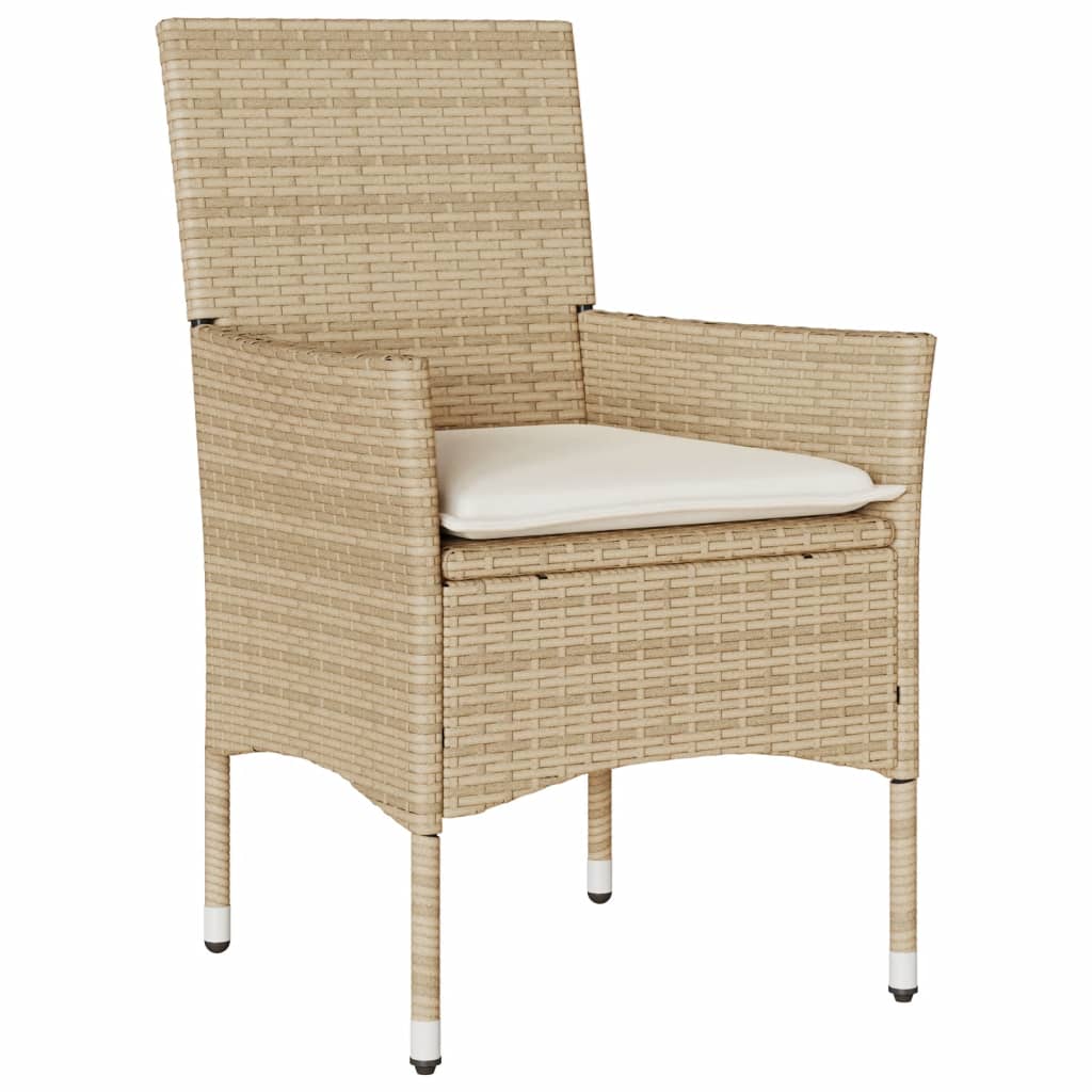 3-delige Tuinset met kussens poly rattan en glas beige