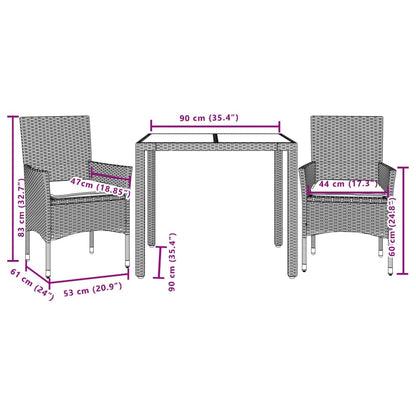 3-delige Tuinset met kussens poly rattan en glas beige