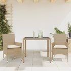 3-delige Tuinset met kussens poly rattan en glas beige