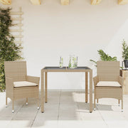 Tuinset 3-delig poly rattan beige met kussens