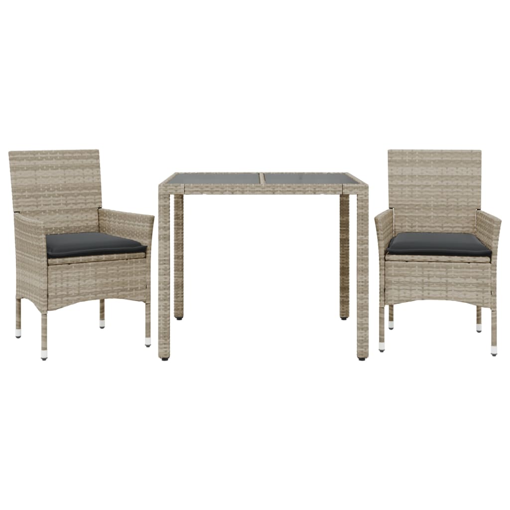3-delige Tuinset met kussens poly rattan en glas grijs