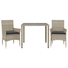 3-delige Tuinset met kussens poly rattan en glas grijs