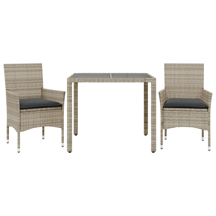 3-delige Tuinset met kussens poly rattan en glas grijs