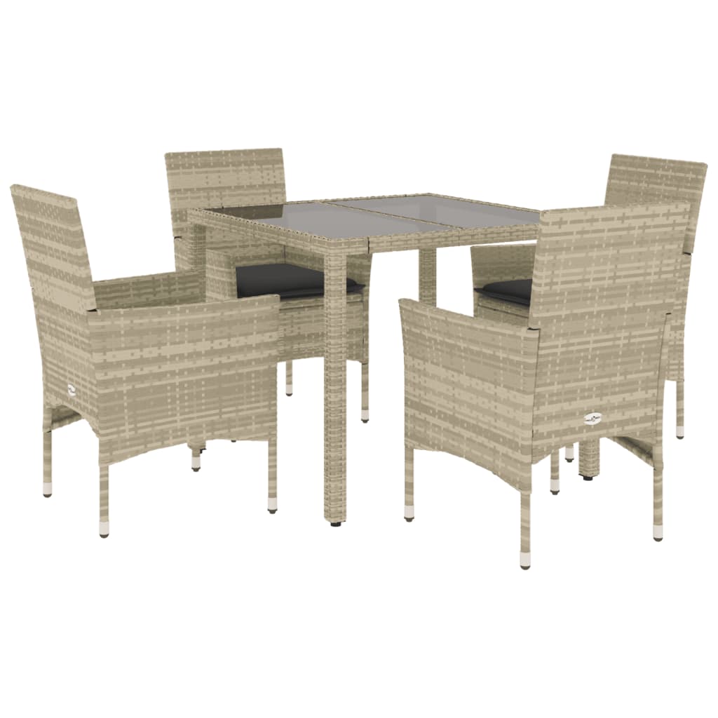 5-delige Tuinset met kussens poly rattan en glas lichtgrijs
