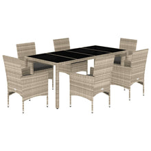 7-delige Tuinset met kussens poly rattan en glas lichtgrijs