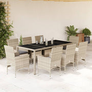 Tuinset poly rattan 9-delig lichtgrijs met kussens