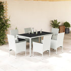 7-delige Tuinset met kussens poly rattan en glas wit