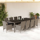 11-piece Outdoor Dining Set with Cushions Poly Rattan and Glass Grey