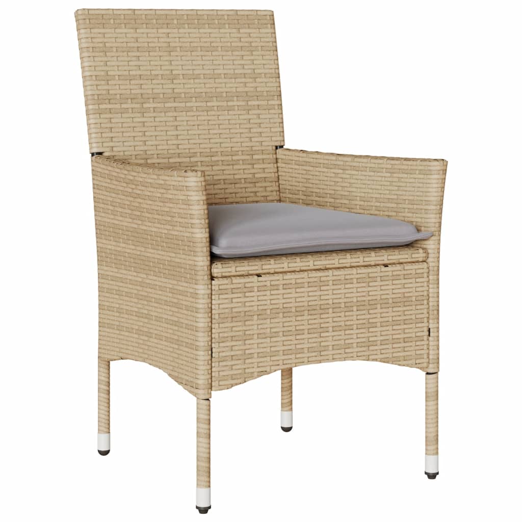 9-delige Tuinset met kussens poly rattan en glas beige