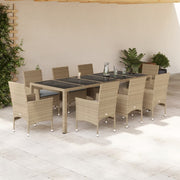 Tuinset 9-delig poly rattan beige met glas