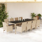 11-delige Tuinset met kussens poly rattan en glas beige