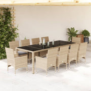 Tuinset 11-delig poly rattan beige glas