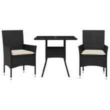 3-delige Tuinset met kussens poly rattan en glas zwart