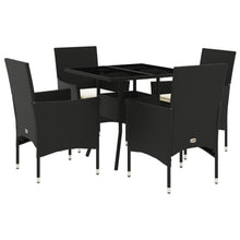 5-delige Tuinset met kussens poly rattan en glas zwart