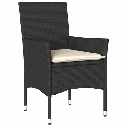 5-delige Tuinset met kussens poly rattan en glas zwart