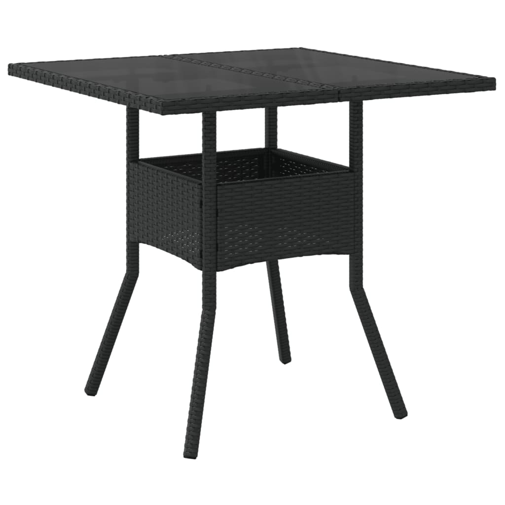 5-delige Tuinset met kussens poly rattan en glas zwart