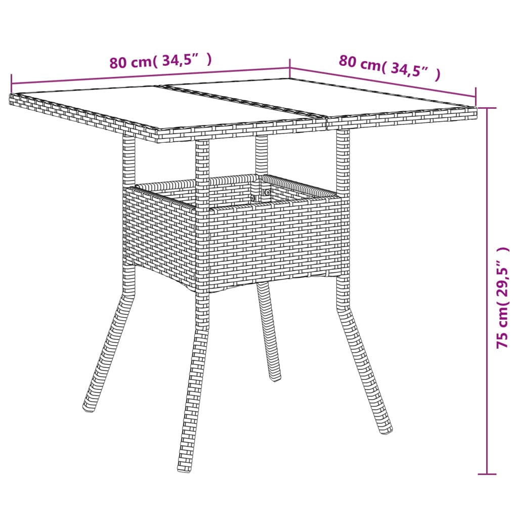 5-delige Tuinset met kussens poly rattan en glas zwart