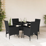 Tuinset 5-delig poly rattan zwart met glas