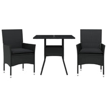 3-delige Tuinset met kussens poly rattan en glas zwart