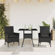 Tuinset 3-delig poly rattan glas zwart