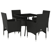 5-delige Tuinset met kussens poly rattan en glas zwart