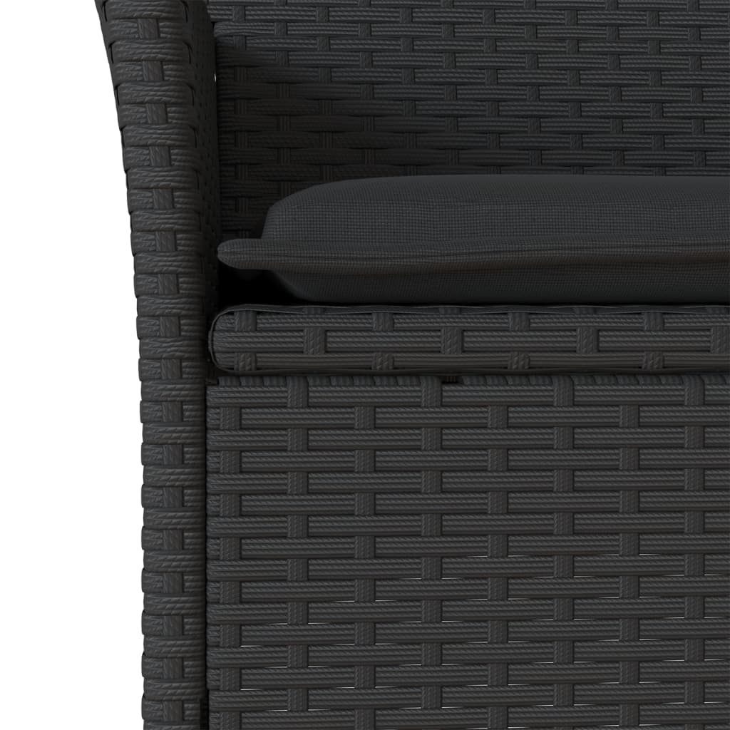 5-delige Tuinset met kussens poly rattan en glas zwart
