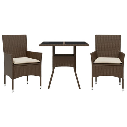 3-delige Tuinset met kussens poly rattan en glas bruin