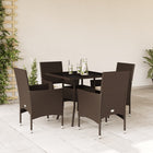 5-delige Tuinset met kussens poly rattan en glas bruin