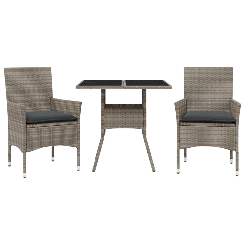 3-delige Tuinset met kussens poly rattan en glas grijs