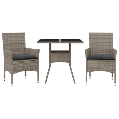 3-delige Tuinset met kussens poly rattan en glas grijs
