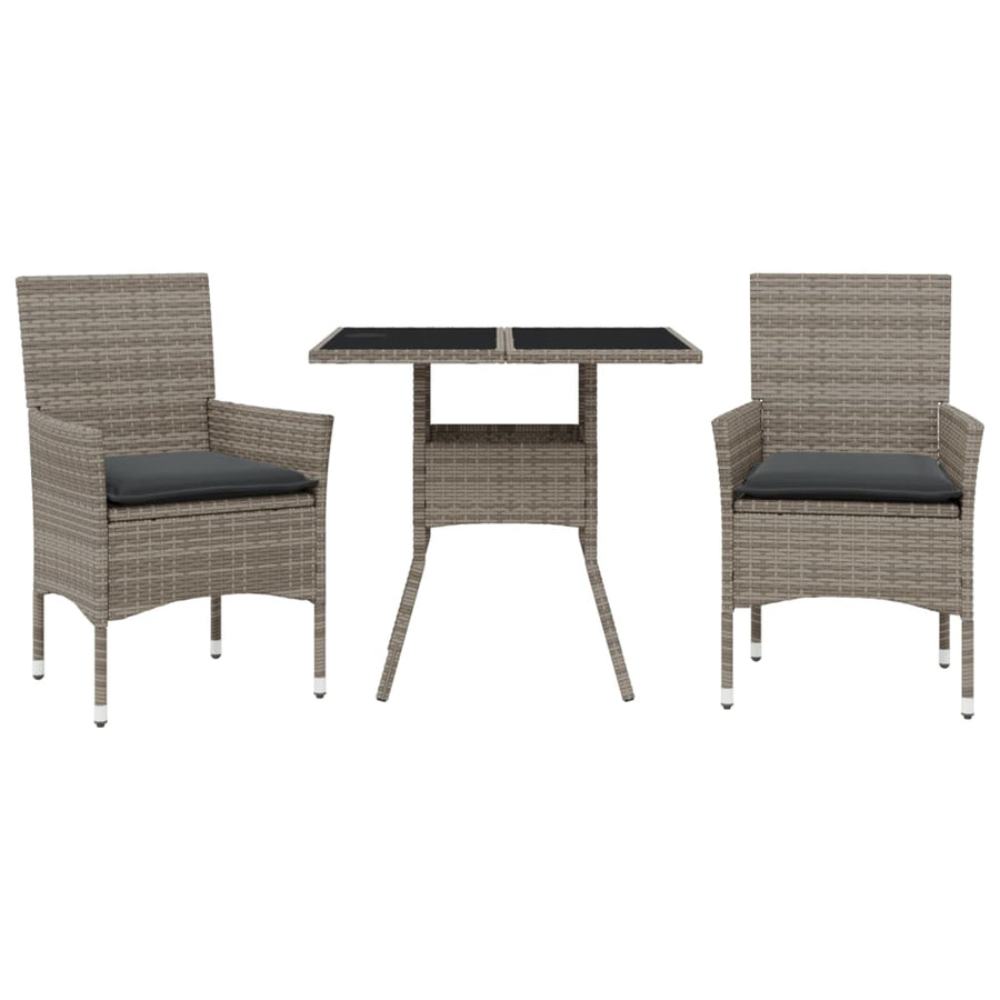 3-delige Tuinset met kussens poly rattan en glas grijs