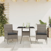 Tuinset 3-delig poly rattan grijs met kussens