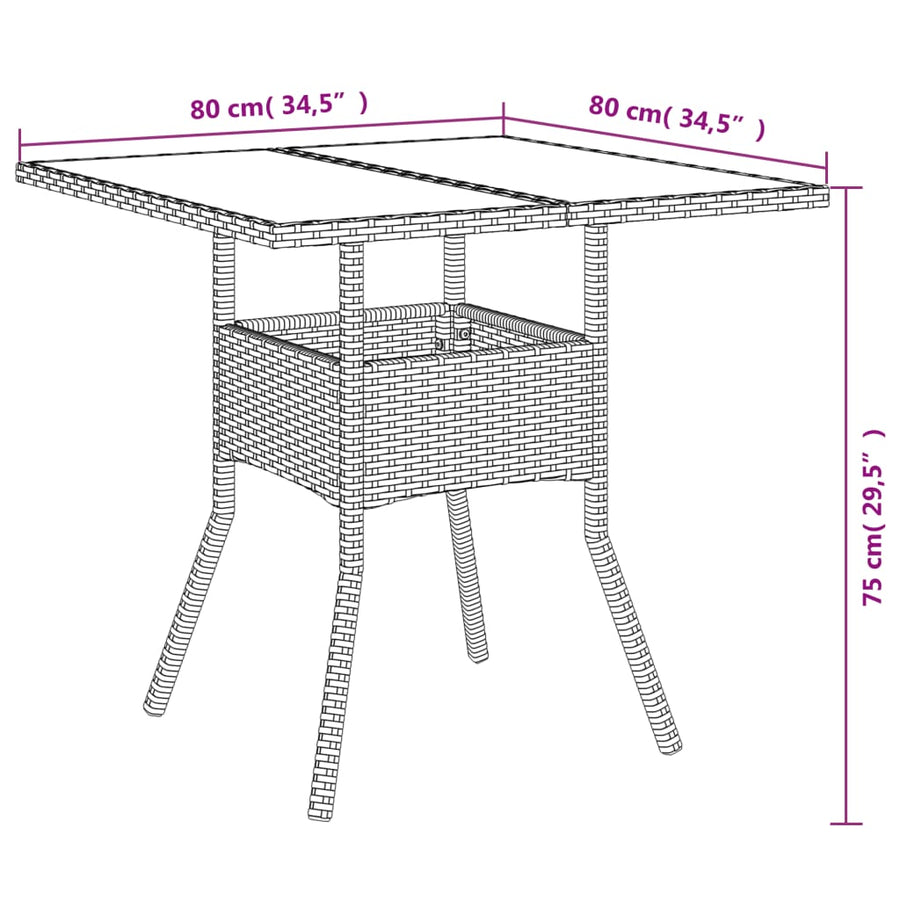 5-delige Tuinset met kussens poly rattan en glas grijs
