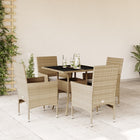 5-delige Tuinset met kussens poly rattan en glas beige