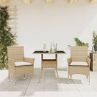 3-delige Tuinset met kussens poly rattan en glas beige